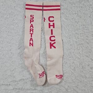 Womens Compression Socks Spartan Chick pink and white by sox box WOD HIIT workou